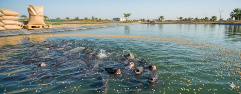 floating fish feed pellets on water surface